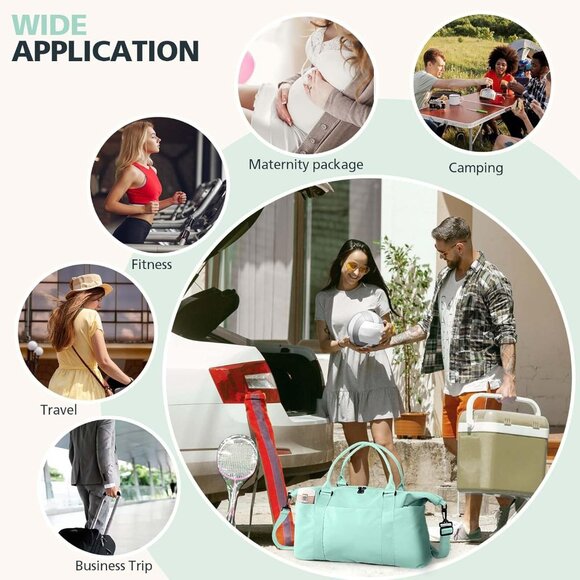 Women Men Cyan Waterproof Carry On Tote Travel Duffle Bag with Trolley Sleeve - Picture 7 of 7